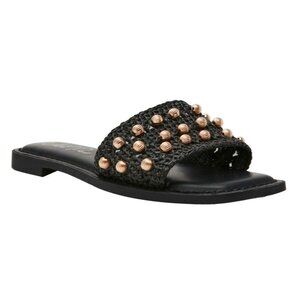 Wild Pair Women's Grettaa Embellished Flat Slide Sandals